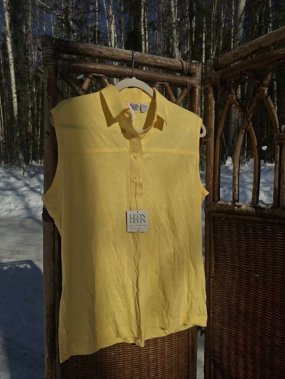 Leon Levin Yellow Sleeveless Collared Tank Top